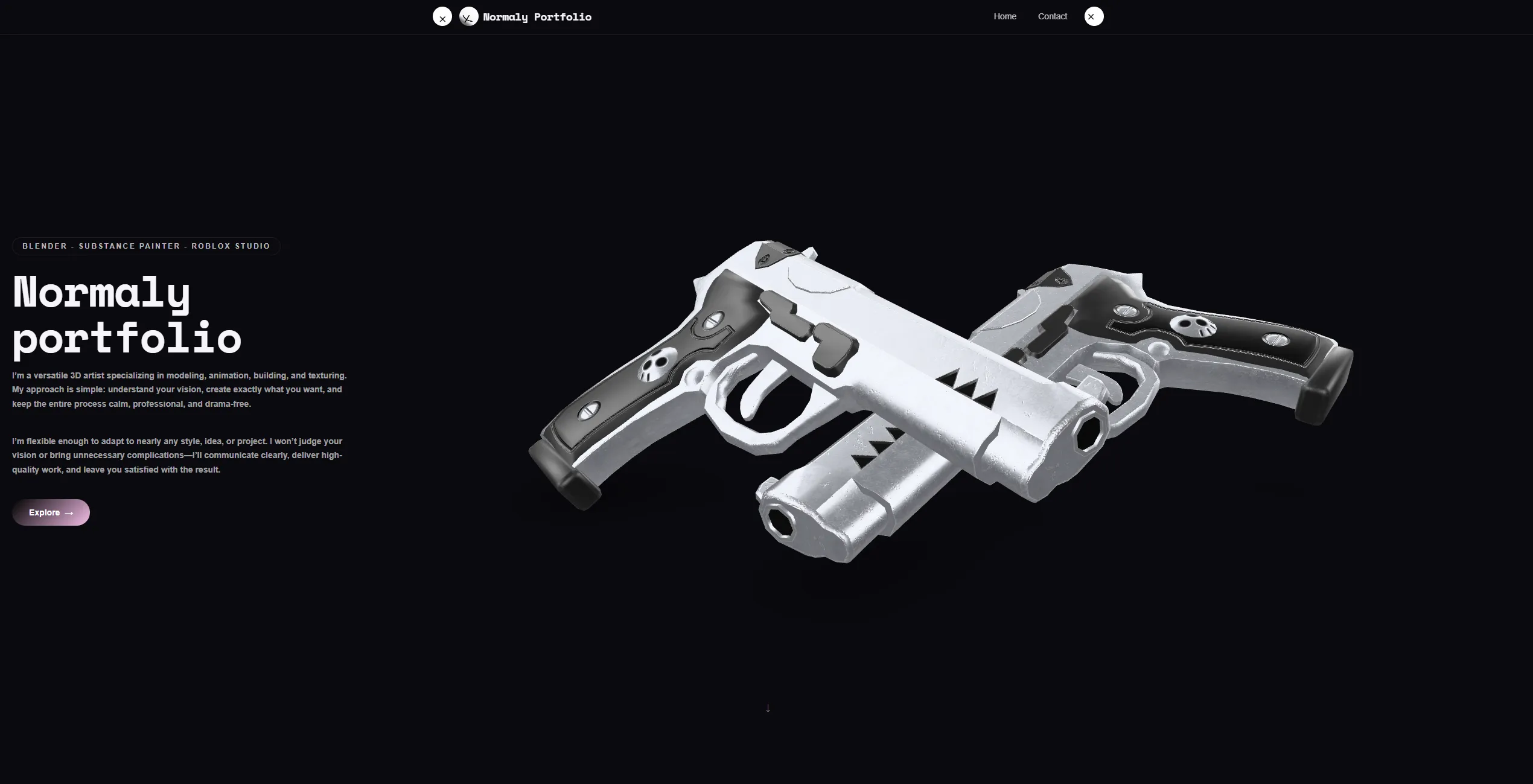 Normaly Portfolio: página de inicio con modelo 3D
